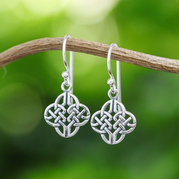 Alternate image for Celtic Knot Sterling Silver Dangle Earrings from Thailand Celtic Style