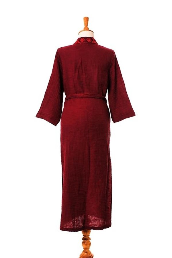 Alternate image for Embroidered Cotton Robe in Cerise and Strawberry Relaxing Sangria