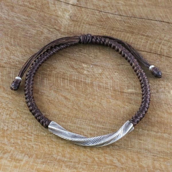Alternate image for Karen Silver Wristband Bracelet in Brown from Thailand Karen Twist in Brown