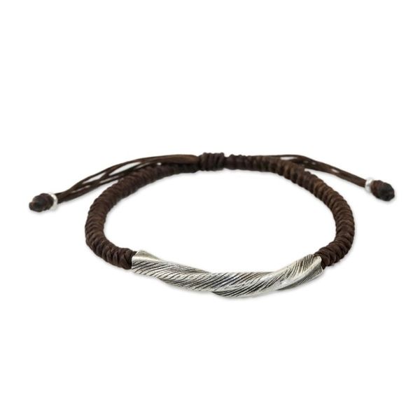 Alternate image for Karen Silver Wristband Bracelet in Brown from Thailand Karen Twist in Brown