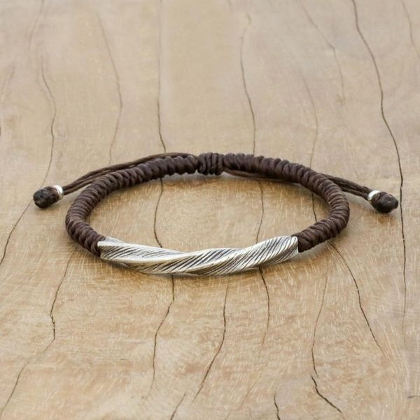 Alternate image for Karen Silver Wristband Bracelet in Brown from Thailand Karen Twist in Brown