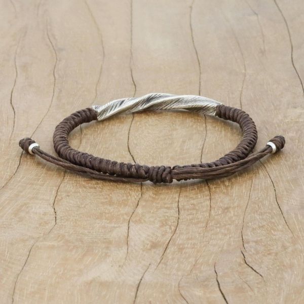 Alternate image for Karen Silver Wristband Bracelet in Brown from Thailand Karen Twist in Brown