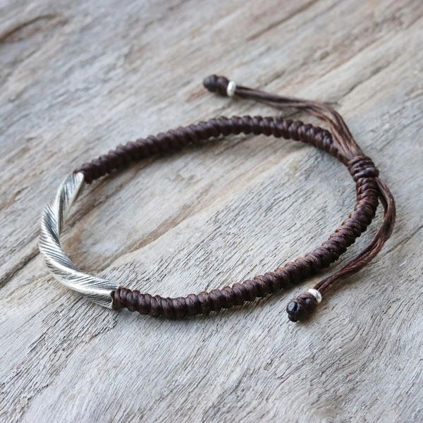 Alternate image for Karen Silver Wristband Bracelet in Brown from Thailand Karen Twist in Brown