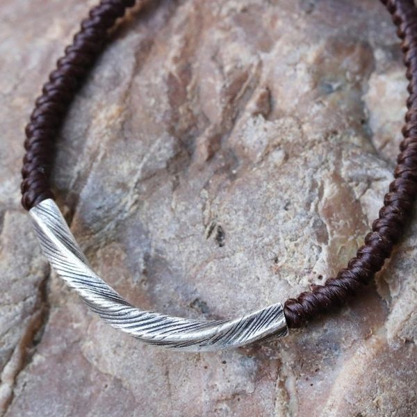 Alternate image for Karen Silver Wristband Bracelet in Brown from Thailand Karen Twist in Brown
