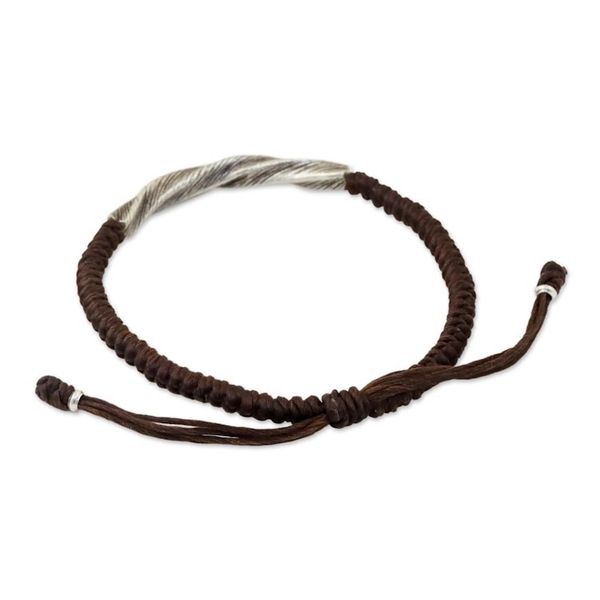 Alternate image for Karen Silver Wristband Bracelet in Brown from Thailand Karen Twist in Brown