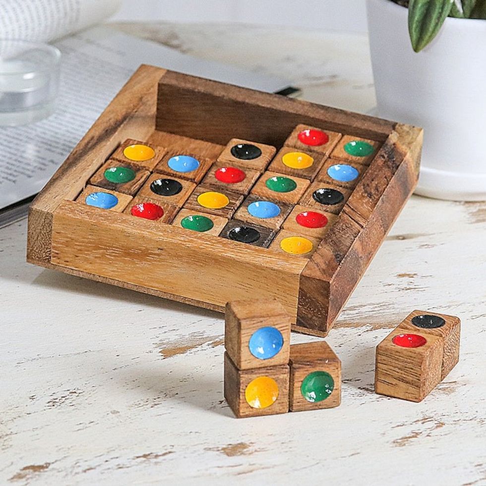 Sudoku-Inspired Raintree Wood Game with Colorful Pieces 'Colorful Sudoku'
