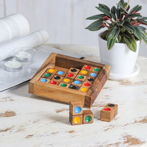 Alternate image for Sudoku-Inspired Raintree Wood Game with Colorful Pieces Colorful Sudoku