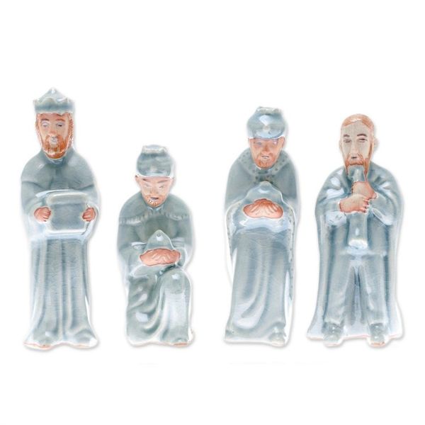 Alternate image for Celadon Ceramic Nativity Scene from Thailand 11 Piece Nativity of Peace