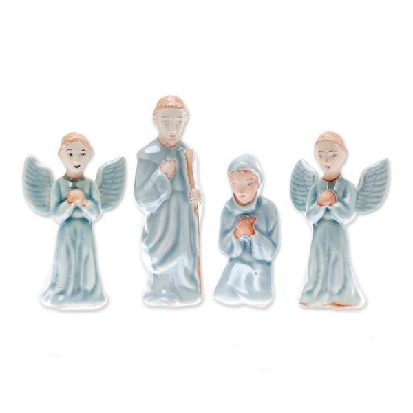 Alternate image for Celadon Ceramic Nativity Scene from Thailand 11 Piece Nativity of Peace
