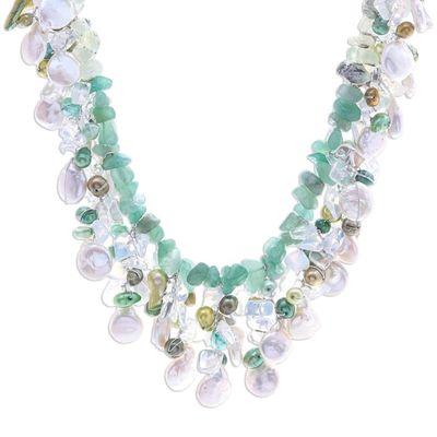 Alternate image for Rainbow Moonstone and Cultured Pearl Waterfall Necklace Underwater Kiss