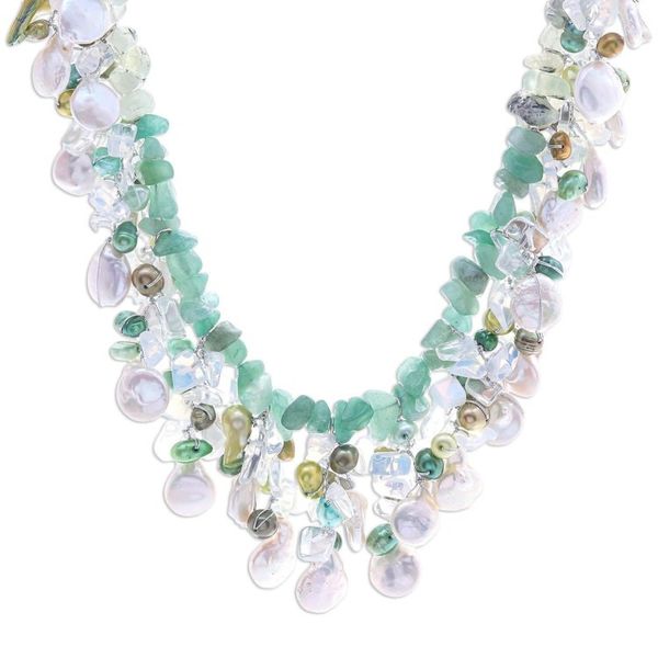Alternate image for Rainbow Moonstone and Cultured Pearl Waterfall Necklace Underwater Kiss