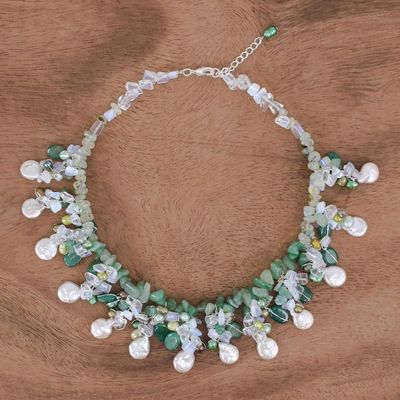 Alternate image for Rainbow Moonstone and Cultured Pearl Waterfall Necklace Underwater Kiss