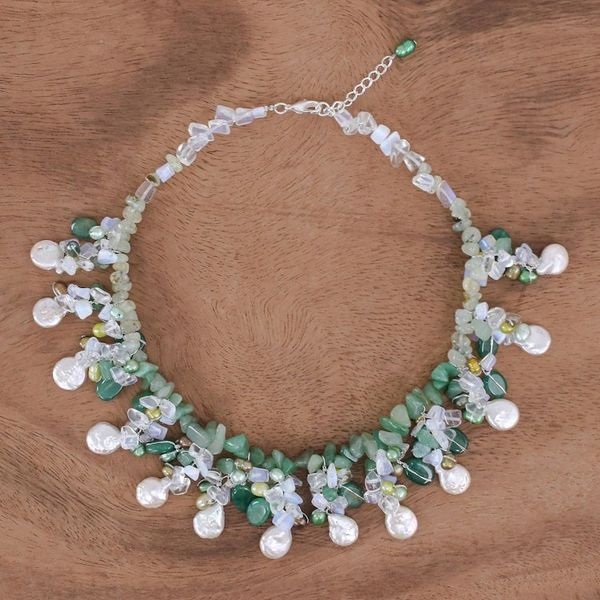 Alternate image for Rainbow Moonstone and Cultured Pearl Waterfall Necklace Underwater Kiss