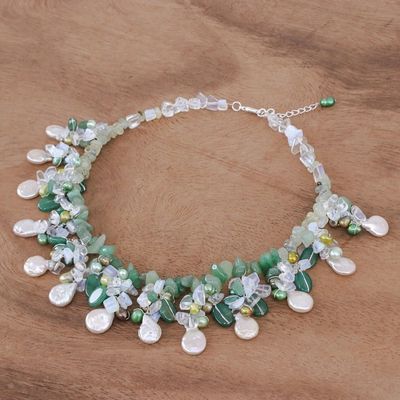 Alternate image for Rainbow Moonstone and Cultured Pearl Waterfall Necklace Underwater Kiss