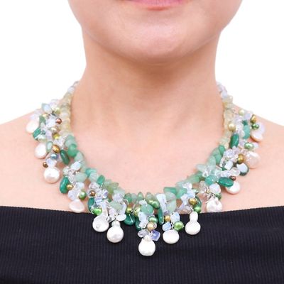 Alternate image for Rainbow Moonstone and Cultured Pearl Waterfall Necklace Underwater Kiss