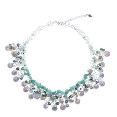 Alternate image for Rainbow Moonstone and Cultured Pearl Waterfall Necklace Underwater Kiss