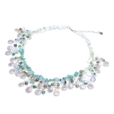 Alternate image for Rainbow Moonstone and Cultured Pearl Waterfall Necklace Underwater Kiss