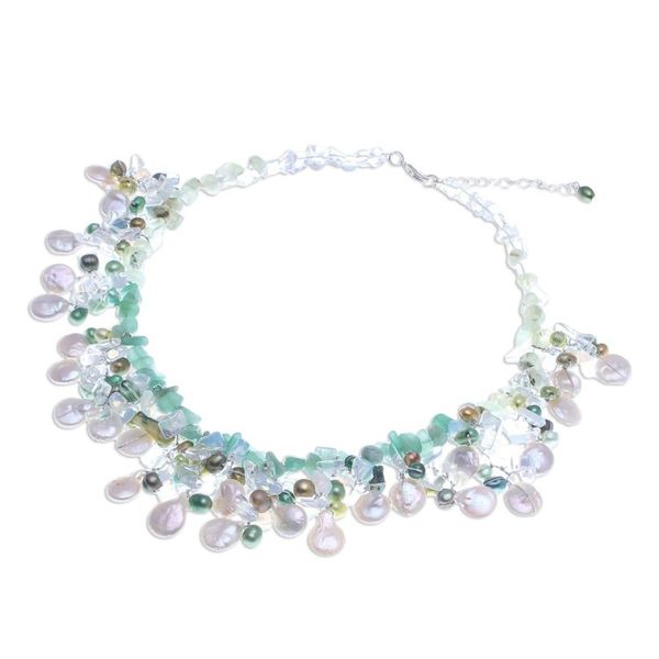 Alternate image for Rainbow Moonstone and Cultured Pearl Waterfall Necklace Underwater Kiss