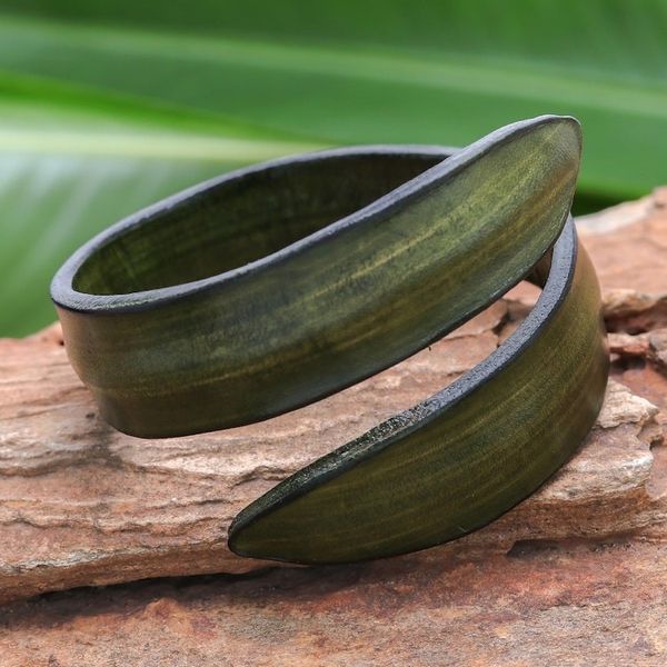 Alternate image for Modern Leather Wrap Bracelet in Green from Thailand Simple Caress in Green