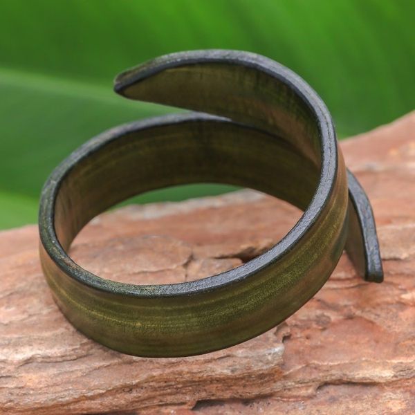Alternate image for Modern Leather Wrap Bracelet in Green from Thailand Simple Caress in Green