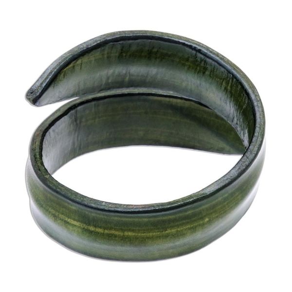 Alternate image for Modern Leather Wrap Bracelet in Green from Thailand Simple Caress in Green