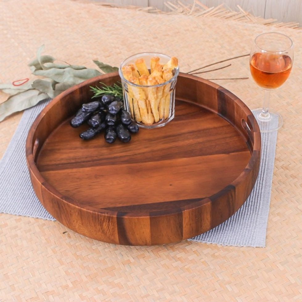 Hand Carved Raintree Wood Serving Tray 'Hand and Foot'