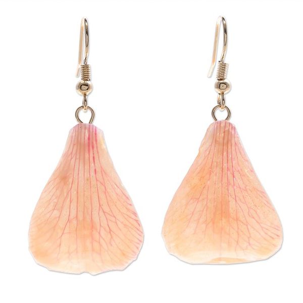 Alternate image for Gold-Plated Orange Orchid Petal Dangle Earrings Summer Treat in Orange