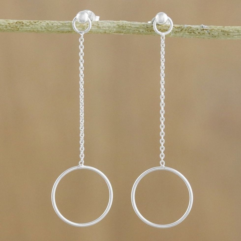 925 Sterling Silver Pendulum Post Earrings from Thailand 'Silver Pendulum'