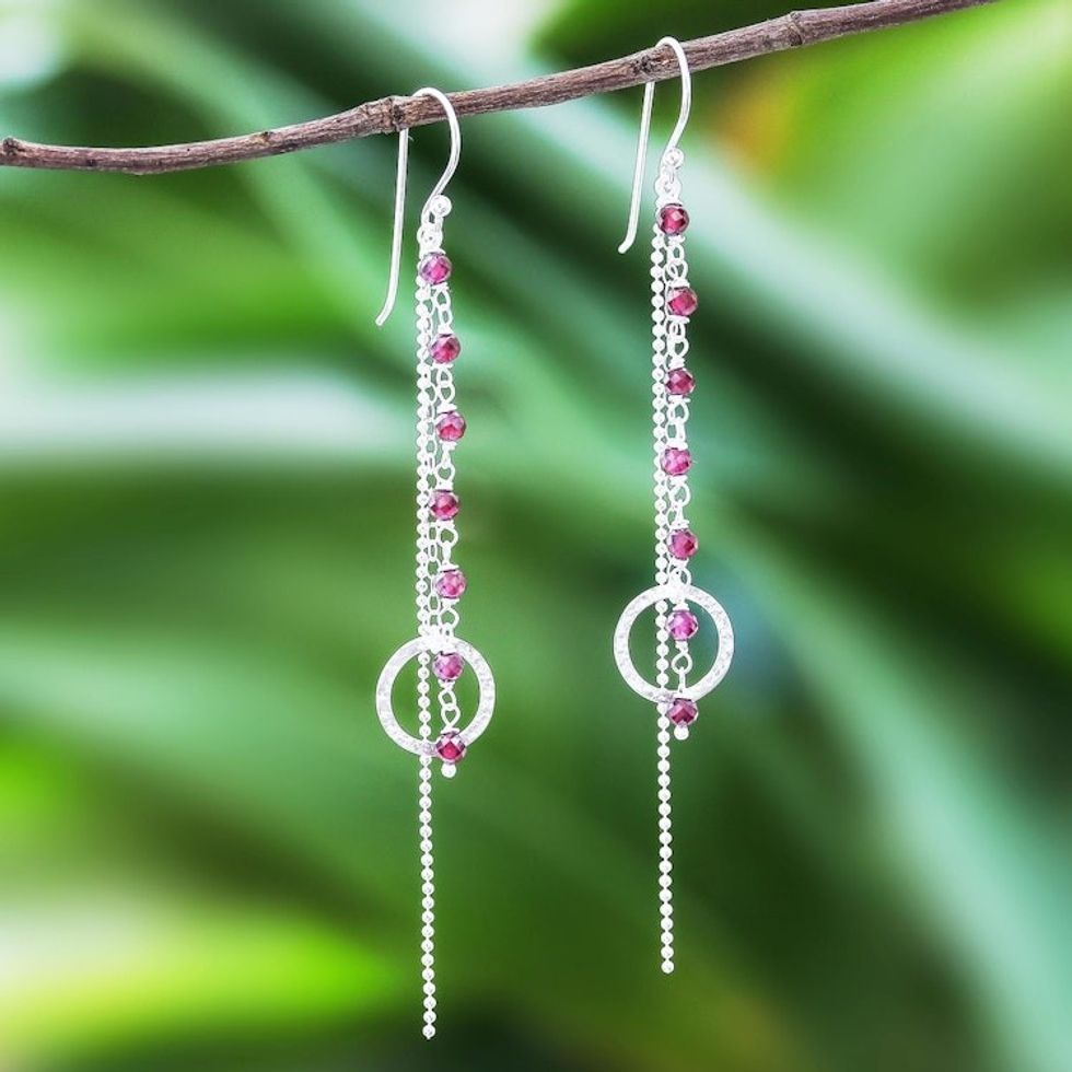 Garnet Dangle Earrings with Sterling Rings from Thailand 'Solar Love'