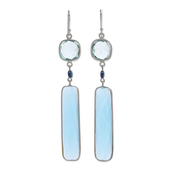Alternate image for Rhodium-Plated Chalcedony and Chrysocolla Dangle Earrings Ice Queen
