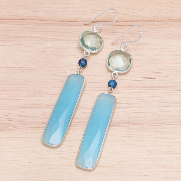 Alternate image for Rhodium-Plated Chalcedony and Chrysocolla Dangle Earrings Ice Queen