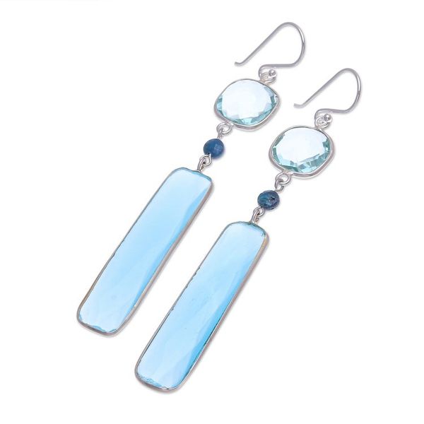 Alternate image for Rhodium-Plated Chalcedony and Chrysocolla Dangle Earrings Ice Queen