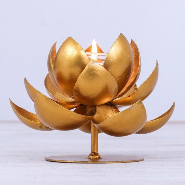 Alternate image for Steel and Gold Foil Lotus Tealight Holder Lovely Lotus