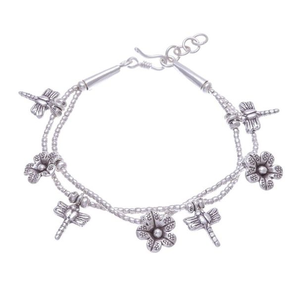 Alternate image for Karen Silver Double Strand Beaded Dragonfly Charm Bracelet Dragonfly Meadow