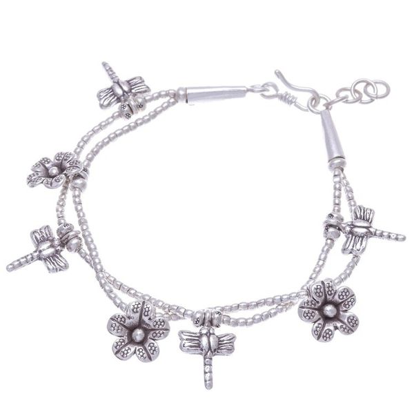 Alternate image for Karen Silver Double Strand Beaded Dragonfly Charm Bracelet Dragonfly Meadow