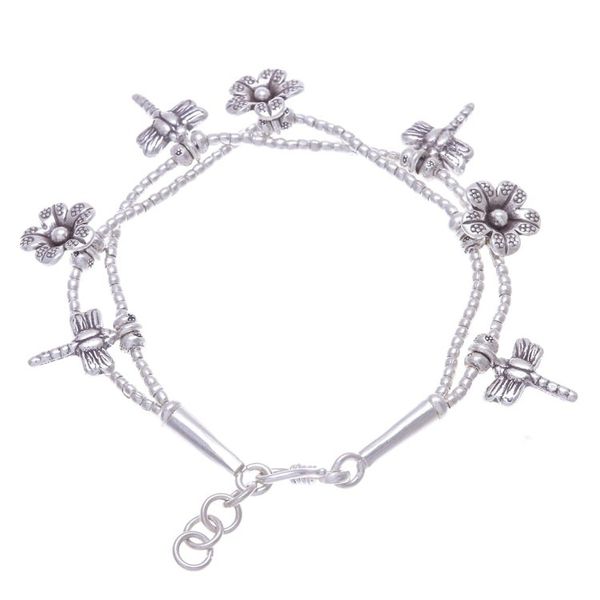 Alternate image for Karen Silver Double Strand Beaded Dragonfly Charm Bracelet Dragonfly Meadow