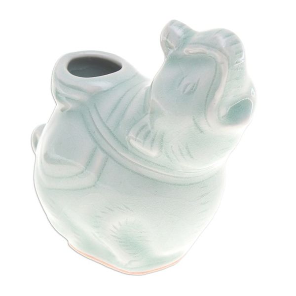 Alternate image for Celadon Ceramic Vase of Elephant with Trunk Up from Thailand Elephant Beauty