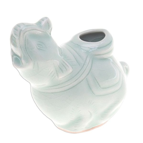 Alternate image for Celadon Ceramic Vase of Elephant with Trunk Up from Thailand Elephant Beauty