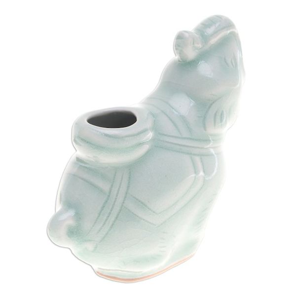 Alternate image for Celadon Ceramic Vase of Elephant with Trunk Up from Thailand Elephant Beauty