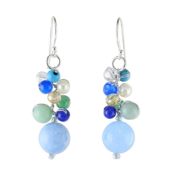 Alternate image for Blue Quartz Multi-Gemstone Dangle Earrings from Thailand Happy Bunch