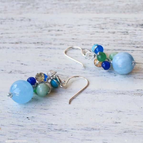 Alternate image for Blue Quartz Multi-Gemstone Dangle Earrings from Thailand Happy Bunch