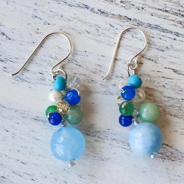Alternate image for Blue Quartz Multi-Gemstone Dangle Earrings from Thailand Happy Bunch