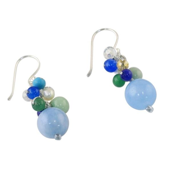 Alternate image for Blue Quartz Multi-Gemstone Dangle Earrings from Thailand Happy Bunch