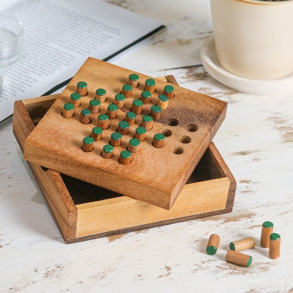 Hand Made Wood Peg Game Teal from Thailand 'Elimination'