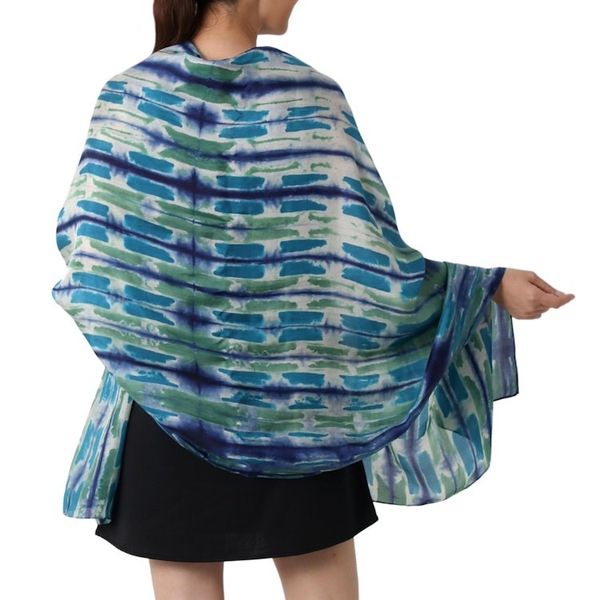 Alternate image for Blue and Green Tie Dyed All Silk Shawl from Thai Artisan Chao Phraya River