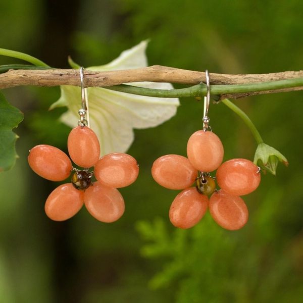 Alternate image for Handcrafted Thai Quartz Tiger Eye Flower Earrings Ginger Chang Mai Flower