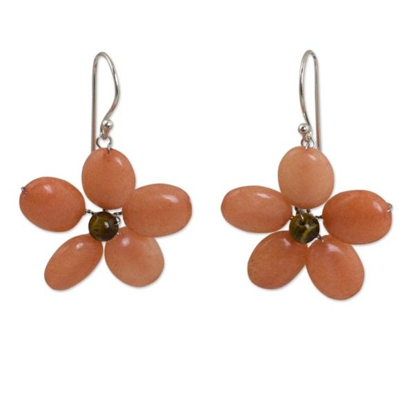 Alternate image for Handcrafted Thai Quartz Tiger Eye Flower Earrings Ginger Chang Mai Flower