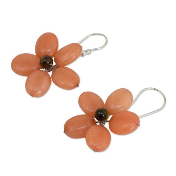 Alternate image for Handcrafted Thai Quartz Tiger Eye Flower Earrings Ginger Chang Mai Flower