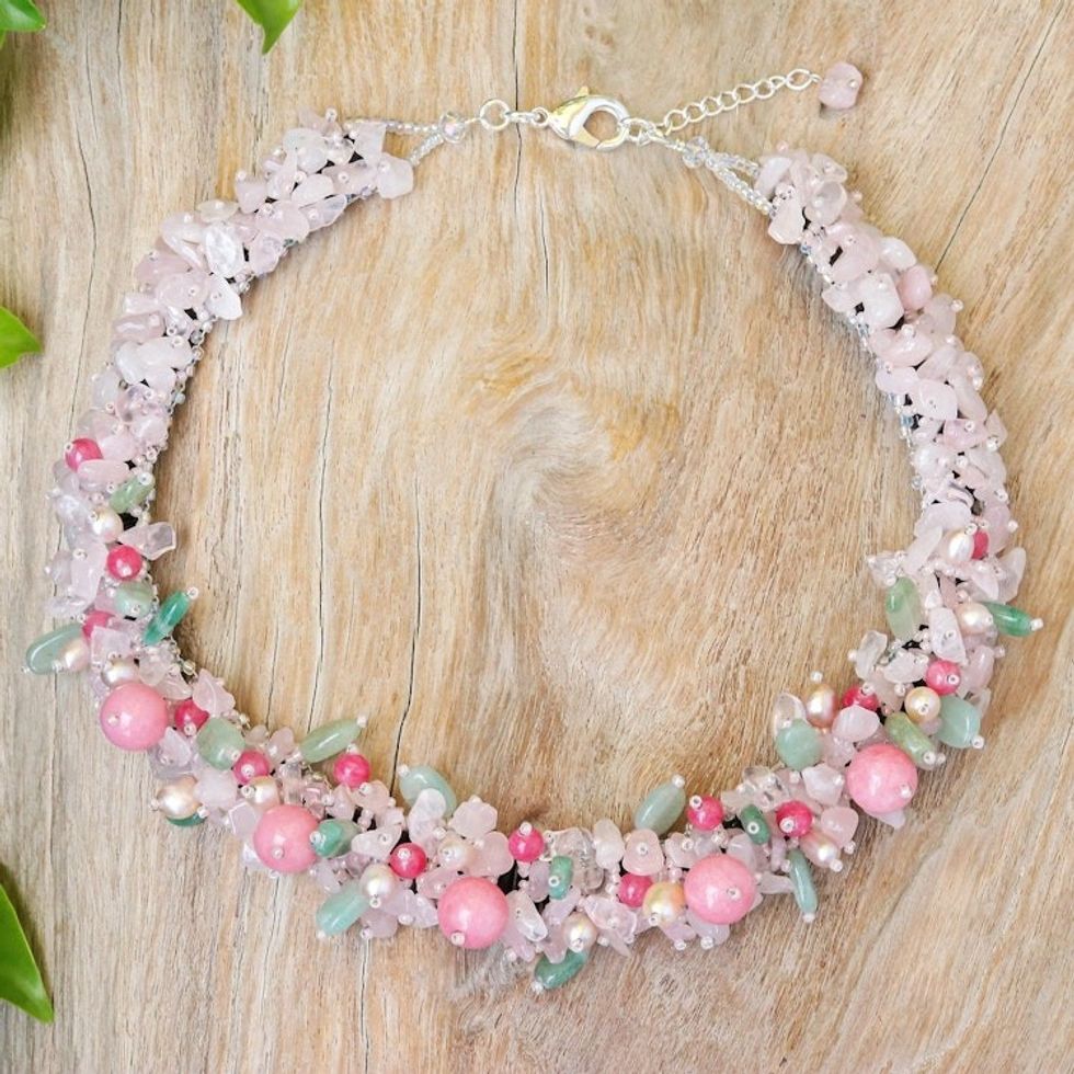 Handcrafted Multi-Gemstone Pink Beaded Necklace 'Pink Paradise'