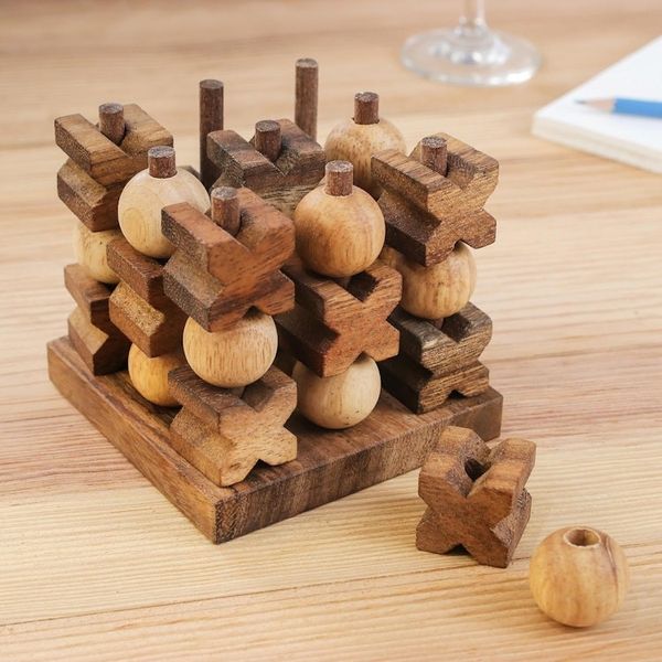 Alternate image for Hand Made Wood Game Tic-Tac-Toe from Thailand 3D Tic-Tac-Toe